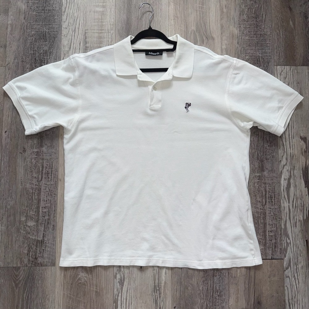Ashworth Short Sleeve Polo Shirt Mens XL White Cotton Golf Logo